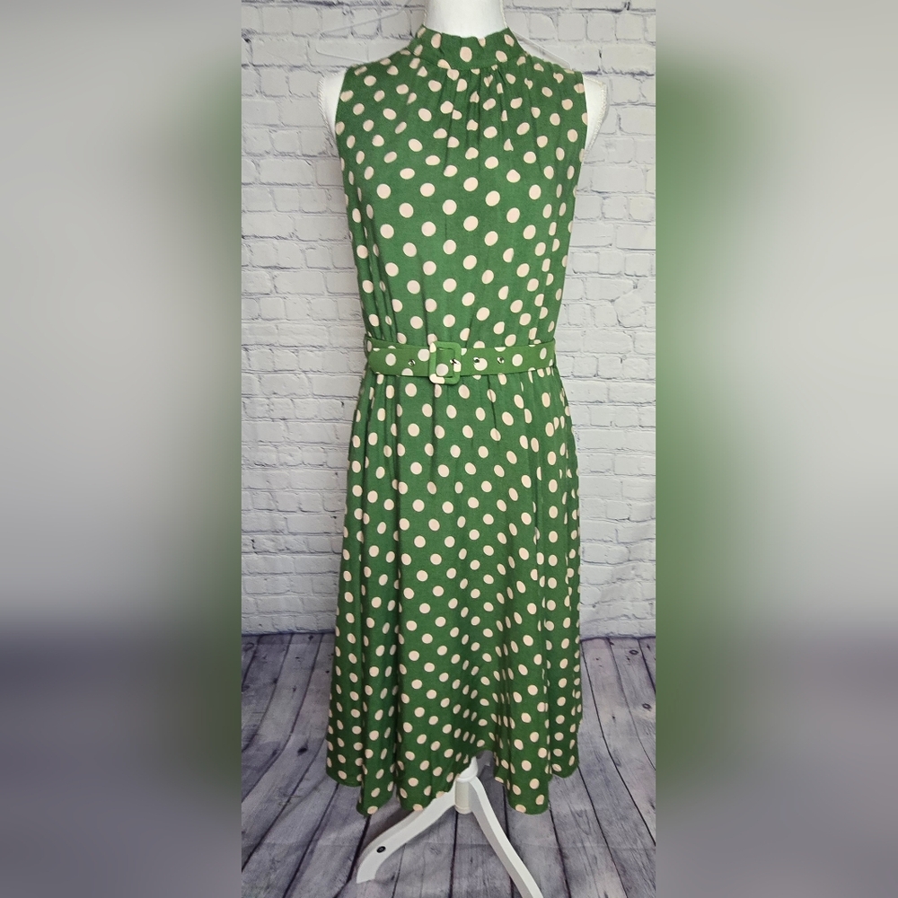 Comme Too Elegant Green Polka Dot Midi Dress M